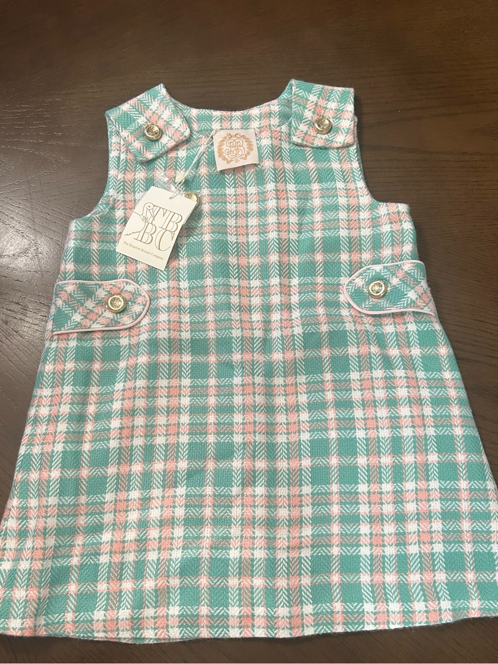 The Beaufort Bonnet Company Mint and Pink Plaid Sleeveless A-Line Dress size 4T